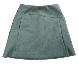 Gloria Faux Suede Mini Skirt Womens Green A-Line Soft Pocket Detail Mod Chic